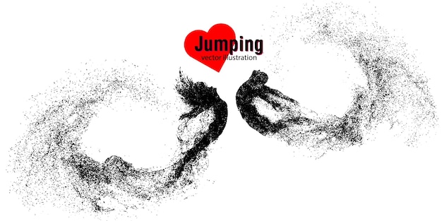 Silhouette of a jumping man and woman