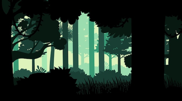 Vector silhouette jungle landscape background