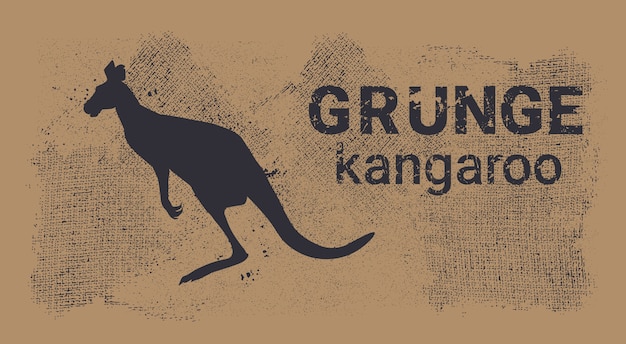 Vector silhouette kangaroo in grunge design style animal