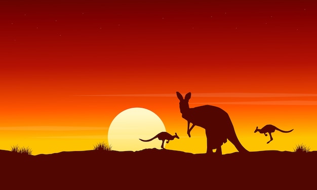 Silhouette kangaroo at sunrise landscape