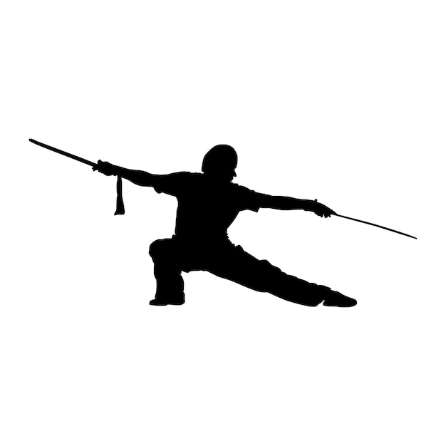 Silhouette karate man on white background