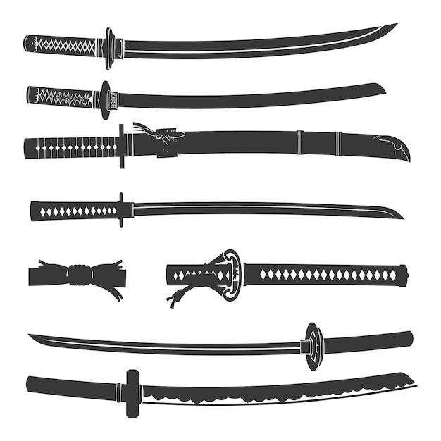 Vector silhouette katana sword black color only full