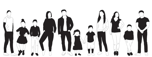 Silhouette kids set black and white design vector isolated