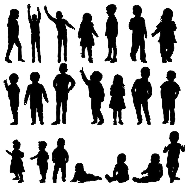 Vector silhouette kids set collection
