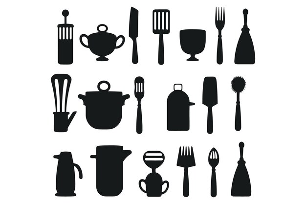 Silhouette Kitchen elements vector tools set of kitchen tools silhouette