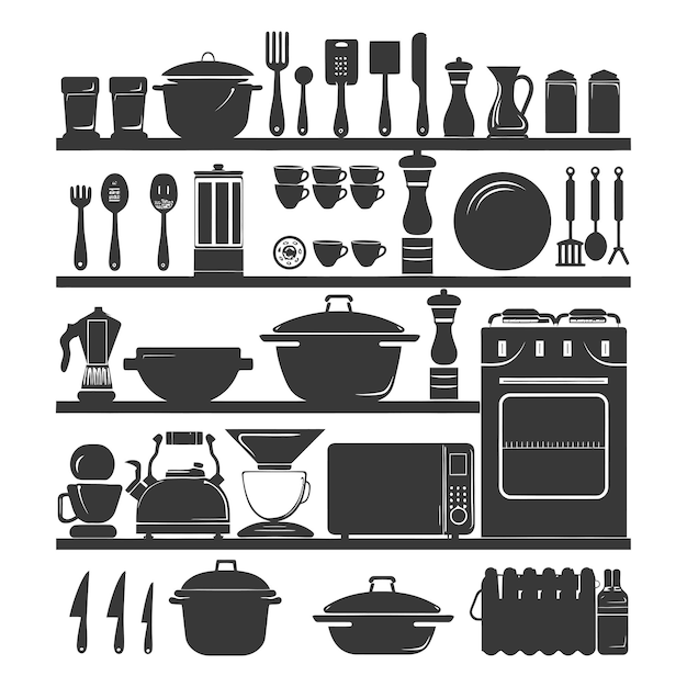 Vector silhouette kitchen at home equipment black color only