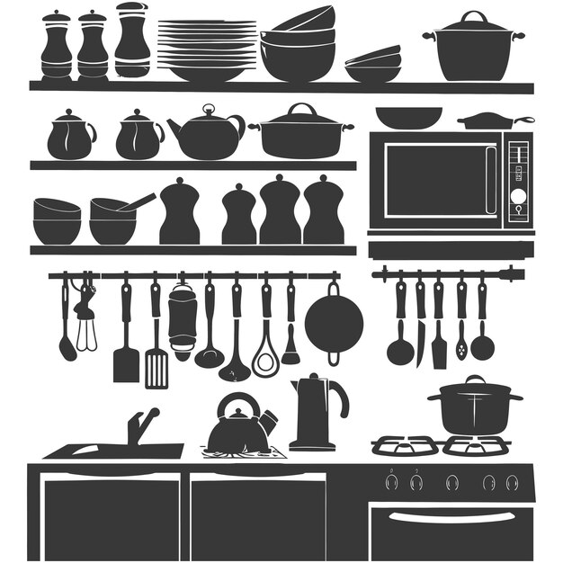 Silhouette kitchen at home equipment black color only