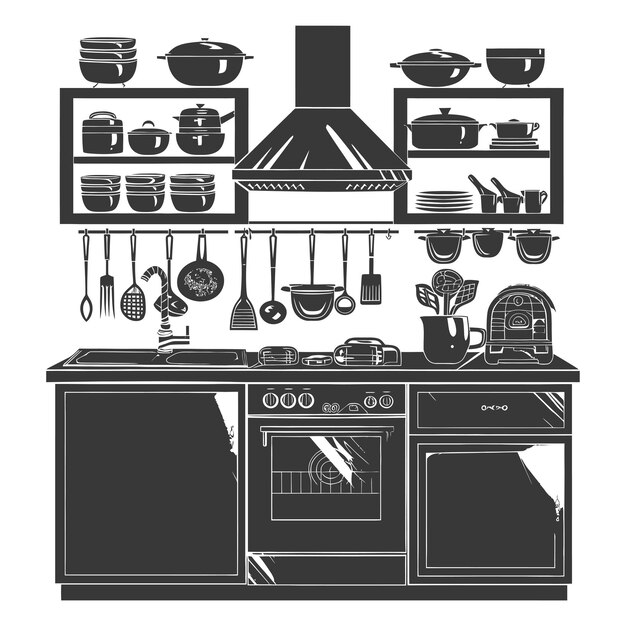 Vector silhouette kitchen at home equipment black color only