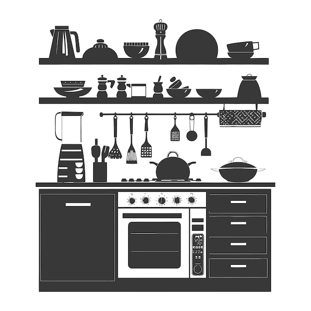 Vector silhouette kitchen at home equipment black color only