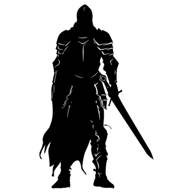 Vector silhouette knight full body black color only