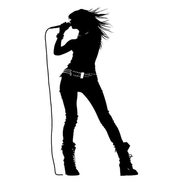 Vector silhouette lady rocker in perform black color only full body