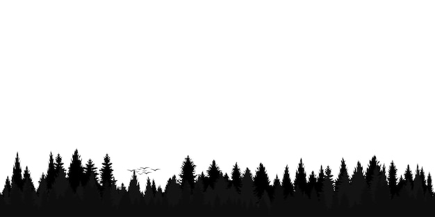 Silhouette Landscape jungle woods sky background black white fall horizontal panoramic view