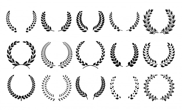 Vector silhouette laurel wreath. heraldic trophy crest, greek and roman olive branch award, winner round emblem.