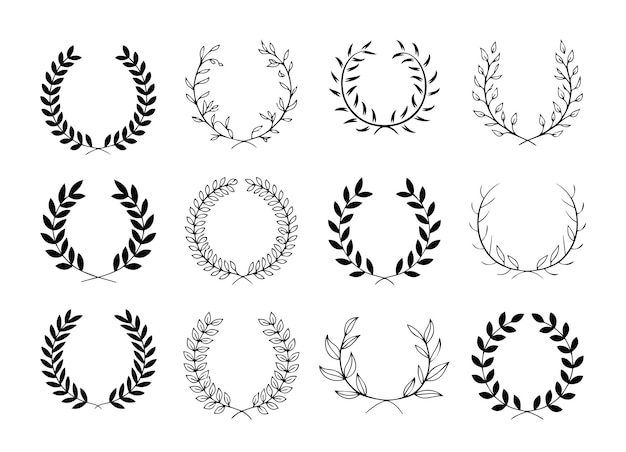 Silhouette Laurel Wreath Vector Set decorative elements for Awards Certificates and Invitations