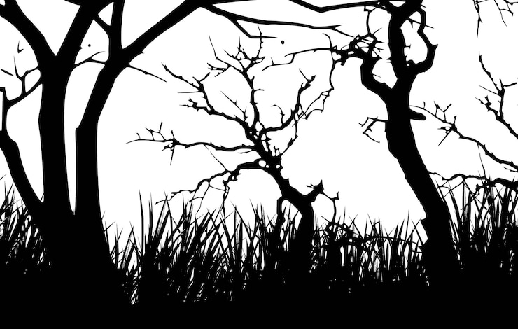Vector silhouette leafs trees and grass illustration 2