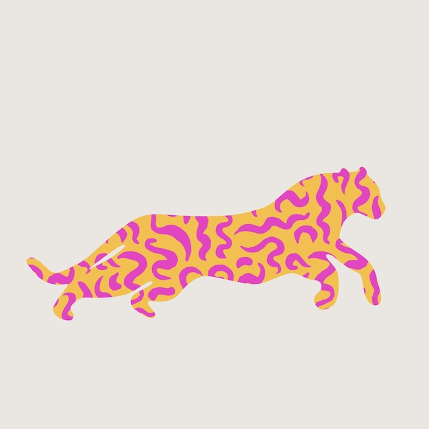 Vector silhouette of a leopard or puma decorative animal with chaotic stripes inside