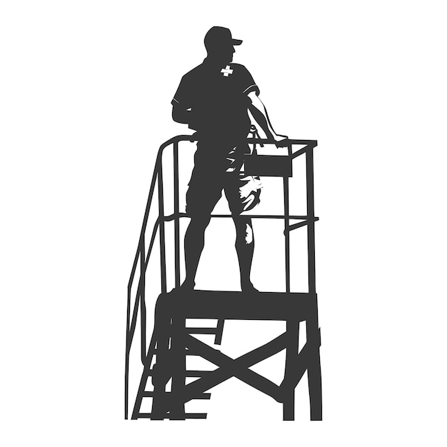 Vector silhouette lifeguard in action full body black color only