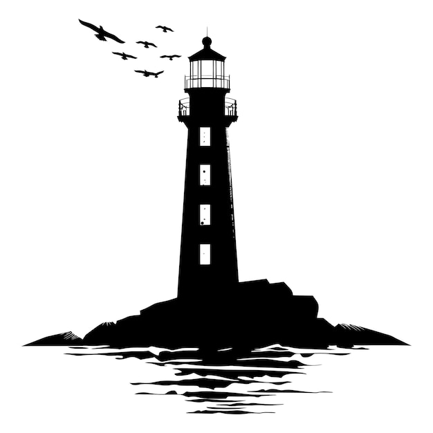 Vector silhouette lighthouse full black color only