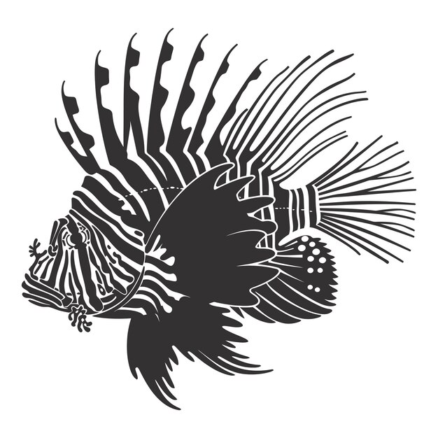 Vector silhouette lionfish black color only full body