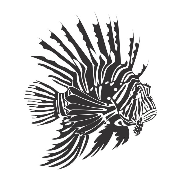 Vector silhouette lionfish black color only full body