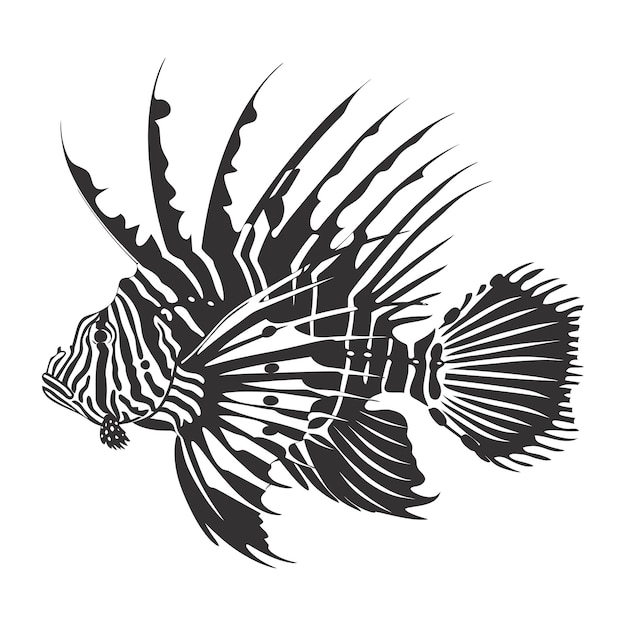 Vector silhouette lionfish black color only full body