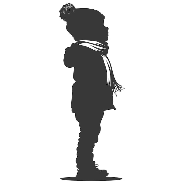 Vector silhouette little boy with snow scarf black color only