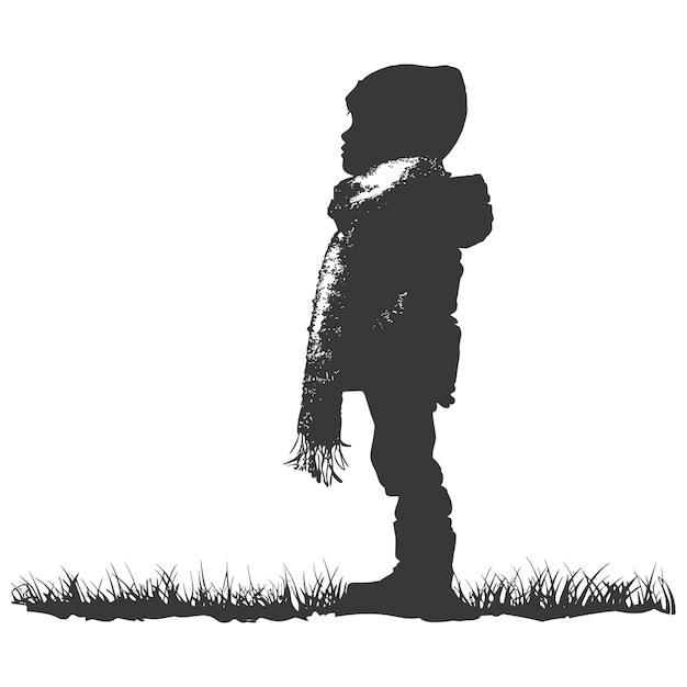 Silhouette little boy with snow scarf black color only