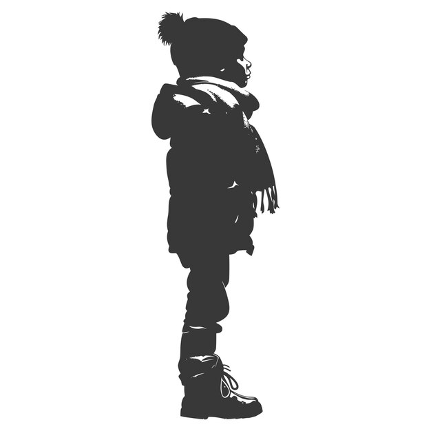 Silhouette little boy with snow scarf black color only