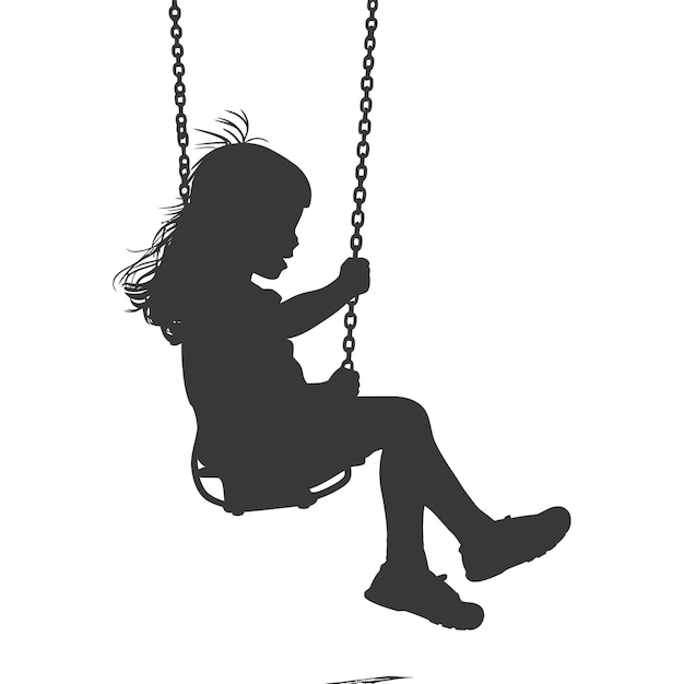 Silhouette little girl playing swing in the playground black color only