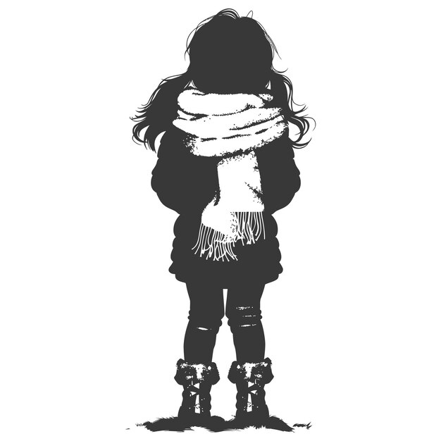 Vector silhouette little girl with snow scarf black color only