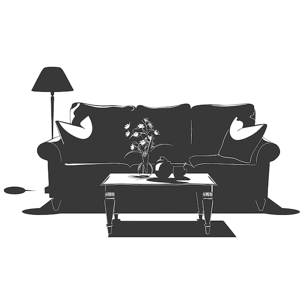 Vector silhouette livingroom at home equipment black color only