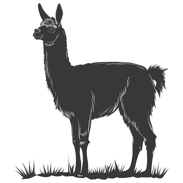 Silhouette llama animal black color only full body