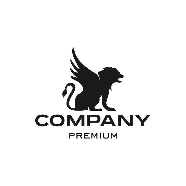 silhouette logo of black lion with wings Winged Lion Vector illustration logo or icon