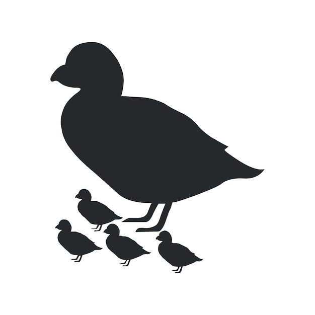 Силуэт логотипа застрявшей утки и ее цыплят для ваших дизайнерских целей
