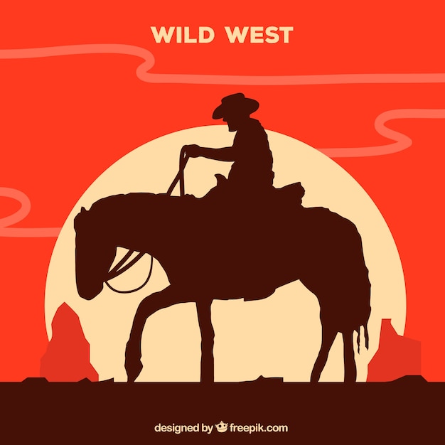 Vettore silhouette di cowboy solitario a cavallo