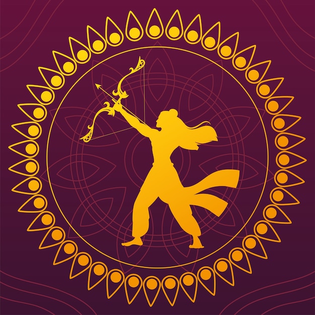 Silhouette of lord rama with bow and arrow for indian festival