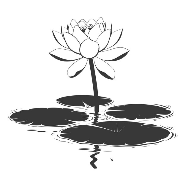 Vector silhouette lotus flower in the water black color only