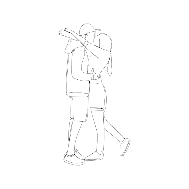 Silhouette of lovers embracing The embrace of a man and a woman Vector illustration