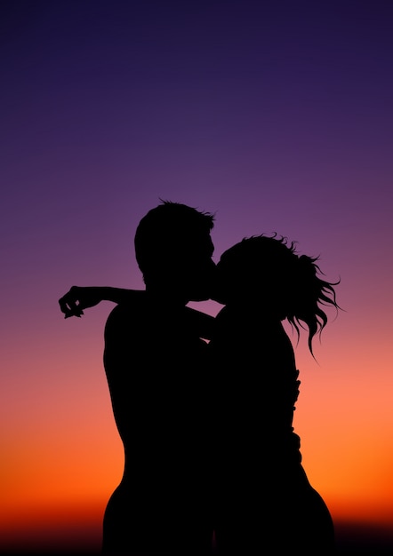 Silhouette of lovers at sunset