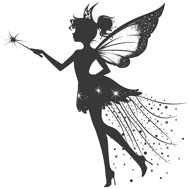 Vector silhouette magical fairy with her wand full body black color only