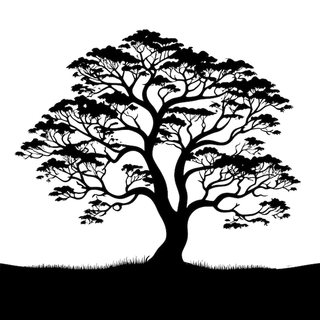 Silhouette of a majestic tree vector art style roots gripping tightly into the earth towering