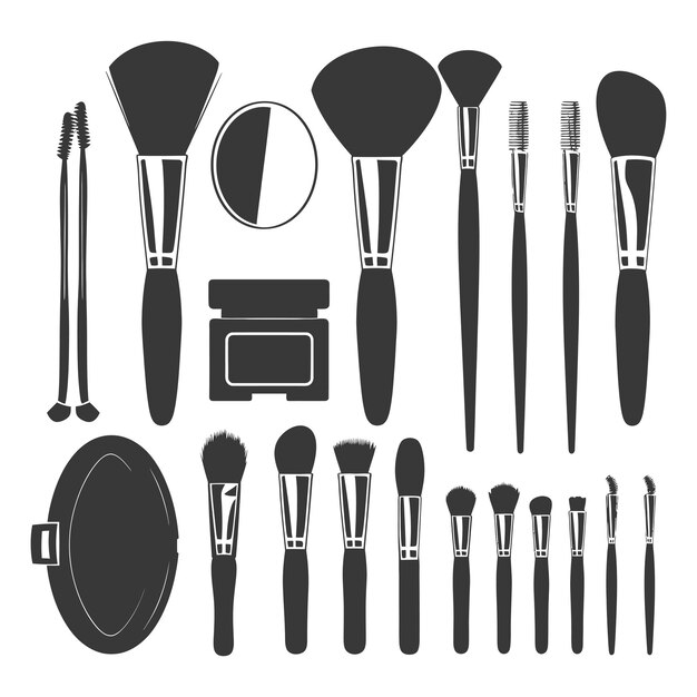 Vector silhouette make-up gereedschap en apparatuur alleen zwarte kleur