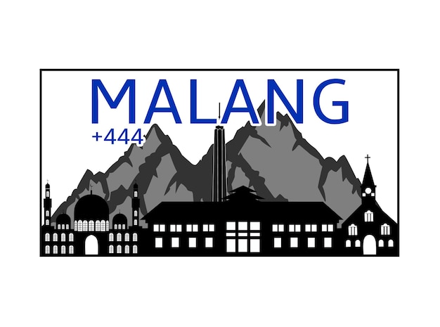 silhouette of Malang city buildings with mountain background