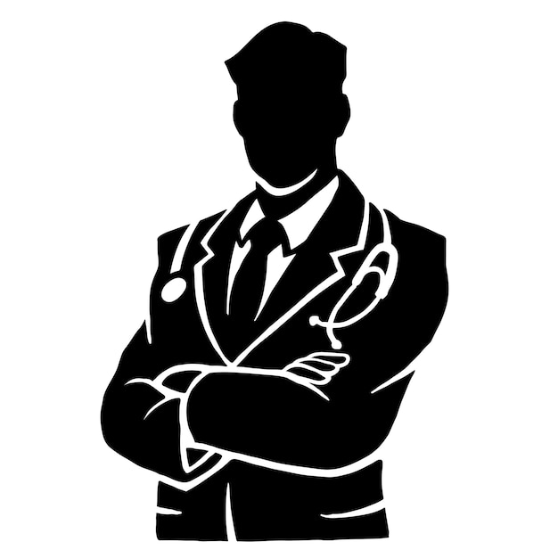 Vector silhouette of a male doctor crossing his arms in front of his