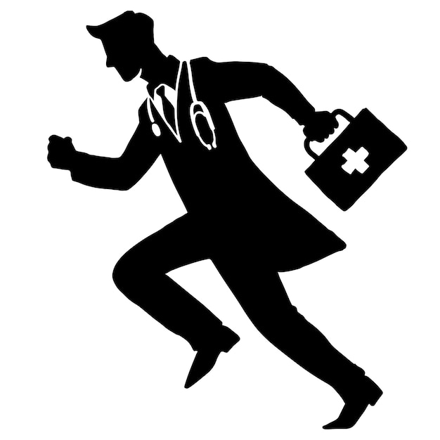 Vector silhouette of a male doctor running