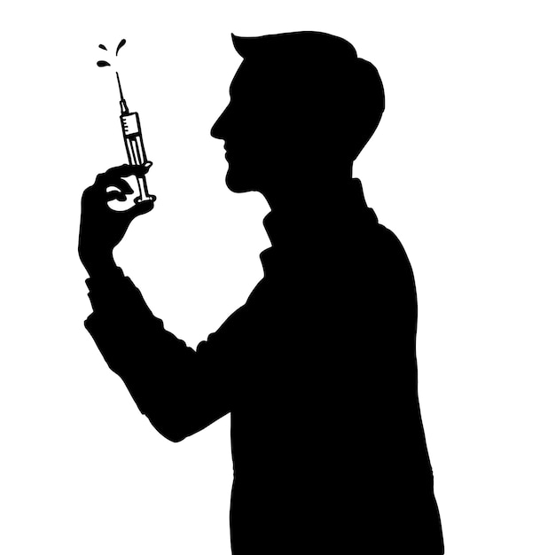 Silhouette of a male doctor using an injection