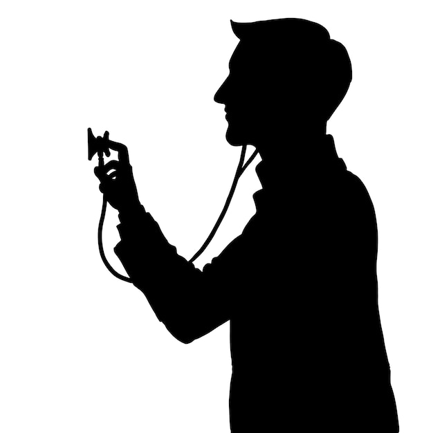 Vector silhouette of a male doctor using a stethoscope