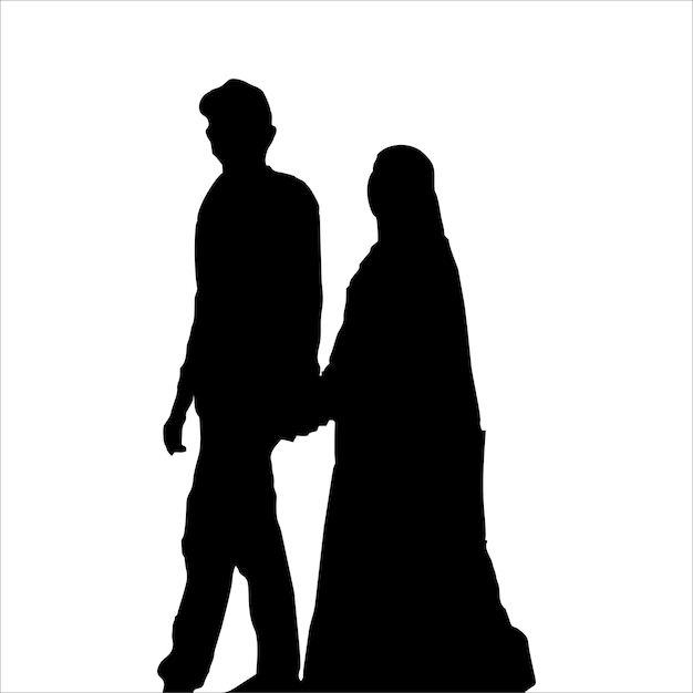 Vector silhouette of male and female couple holding hands