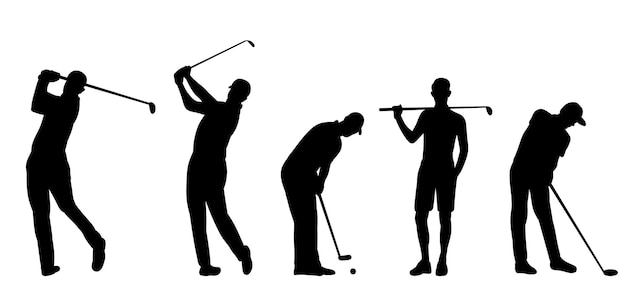 Vector silhouette of male golfers on white background vector