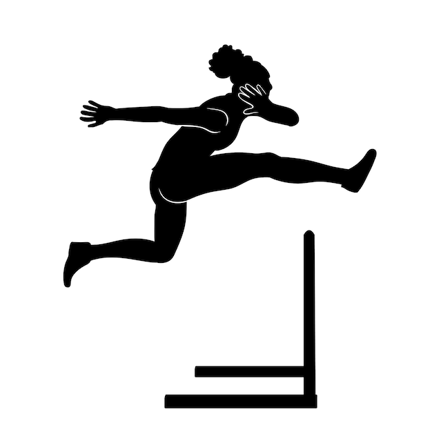 silhouette man character runs, jumping over barrier isolated on empty background